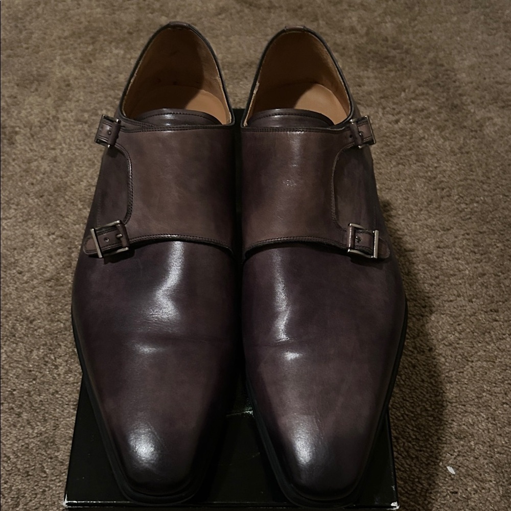 Magnanni Men's Double Monk Strap Oxfords - Dark Brown